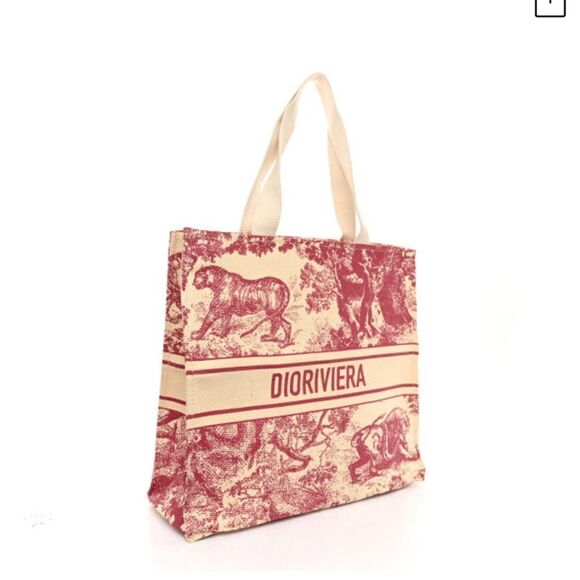 Christian Dior Straw Dioriviera Tote Red - Picture 2 of 7